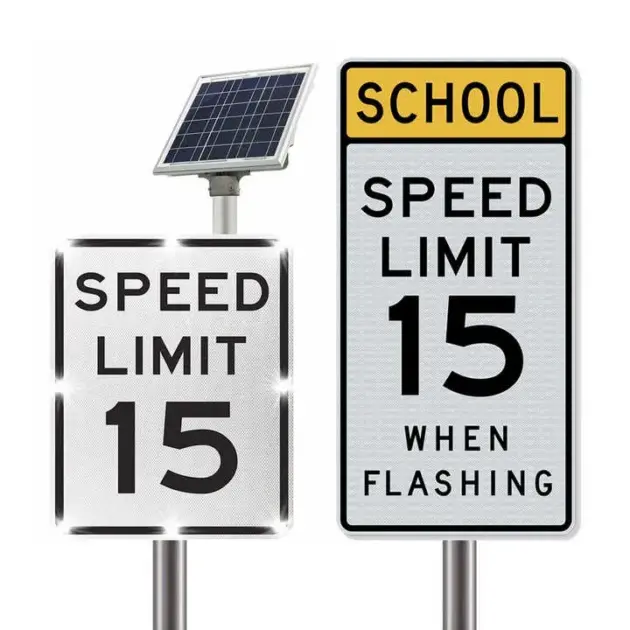 School Speed Limit Ahead Sign – LED-Illuminated, Solar Powered